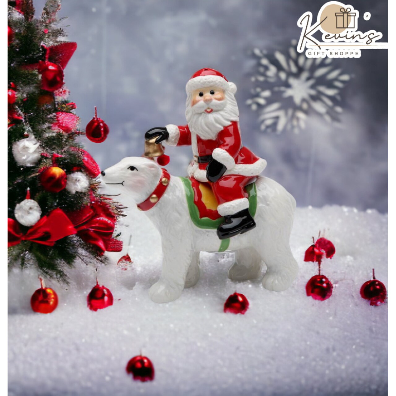 Ceramic Christmas Santa Riding On The Polar Bear Salt Pepper Shakers, Kitchen